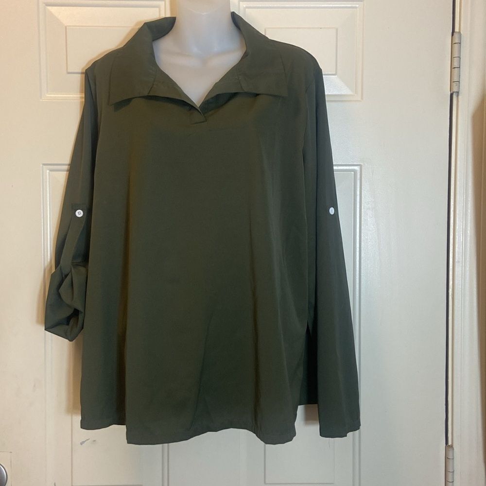 Chic Forest Green Long Sleeve Blouse Size XXL
